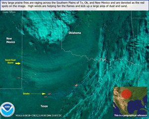 AVHRR Satellite image of Texas fires on 1 January 2006