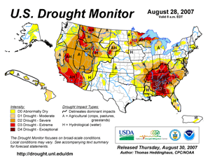 U.S. Drought Monitor map from 28 August 2007