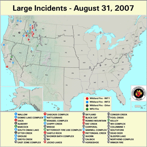 Large fires on 31 August 2007