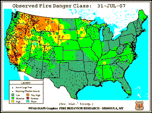 Fire Danger map from 31 July 2007