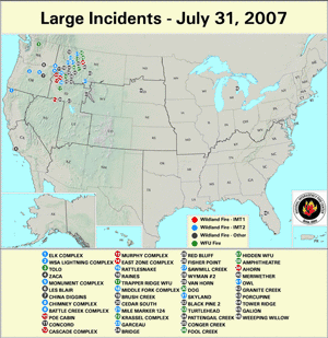 Large fires on 31 July 2007