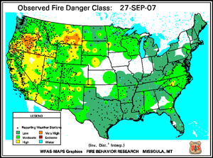 Fire Danger map from 27 September 2007
