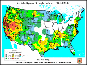 Keetch-Byram Drought map from 30 August 2008