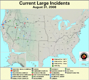 Large fires on 31 August 2008