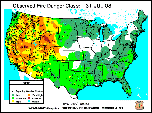 Fire Danger map from 31 July 2008