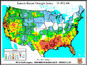 Keetch-Byram Drought map from 31 July 2008