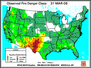 Fire Danger map from 31 March 2008