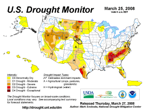U.S. Drought Monitor map from 25 March 2008