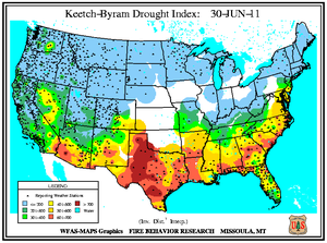 Keetch-Byram Drought Index on 30 June 2011