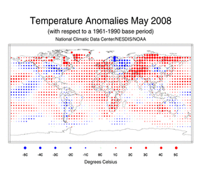 May's Blended Land and Sea Surface Temperature Anomalies in degrees Celsius