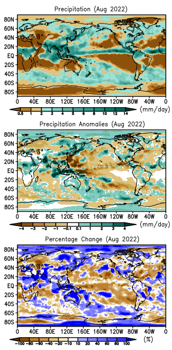 August 2022 GPCP precipitation anomalies