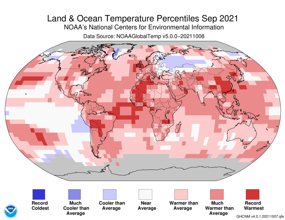 Eylül 2021 Kara ve Deniz Karışımlı Yüzey Sıcaklığı Yüzdelikleri