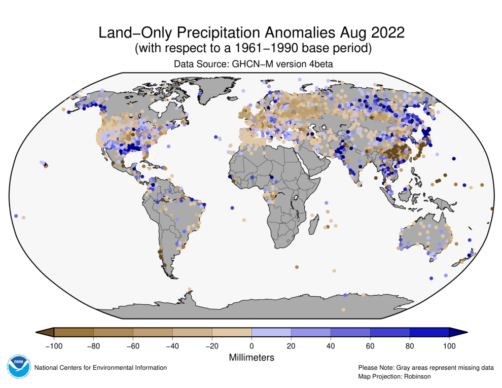 August 2022 Land-Only Precipitation Anomalies