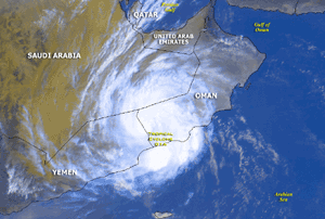 Click Here for a satellite image of tropical cyclone 01A before landfall in southern Oman