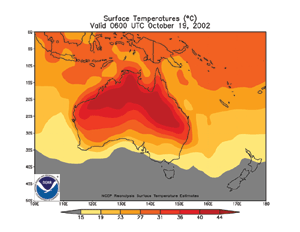 surface temperature estimates across Australia at 0600 UTC on October 19, 2002 (local time)