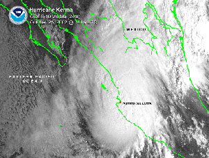 a satellite image of Hurricane Landfall making landfall along the central Pacific coast of Mexico on October 25, 2002