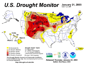 Click Here for the drought depiction on January 21, 2003