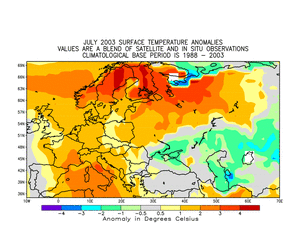 Blended Temperatures across Europe during July 2003
