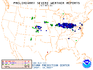 Storm reports during July 1-9, 2003 from NOAA's Storm Prediction Center