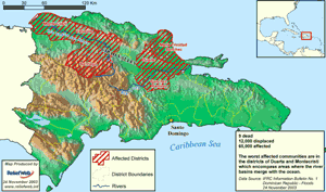 Map of flood-affected areas of the Dominican Rebublic by late November 