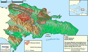 Map of flood-affected areas of the Dominican Rebublic by late November