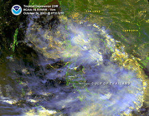 satellite image of Tropical Cyclone 23W on October 24, 2003