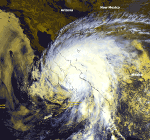 Satellite image of Hurricane Marty near Mexico's Baja Peninsula on September 22, 2003