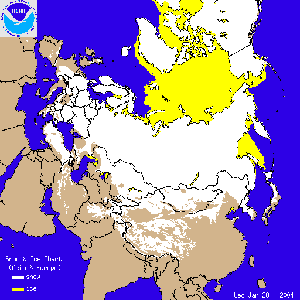 Snow Cover Across Asia and Europe on January 28, 2004