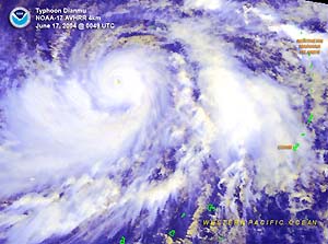 Satellite image of Typhoon Dianmu in the western Pacific Ocean on June 17, 2004