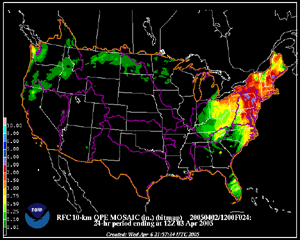 Precipitation across the United States for the 24-hour period ending at 1200UTC on April 3, 2005