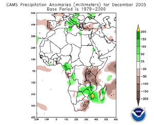 Precipitation anomaly estimates across Africa during December 2005