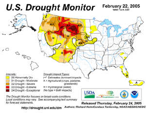 Drought Monitor depiction as of February 22, 2005