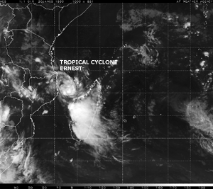 Satellite image of Tropical Storm Ernest in the Mozambique Channel on January 20, 2005