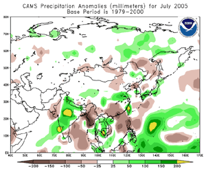 Asia precipitation anomalies during July 2005