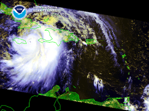 Satellite image of Hurricane Dennis near Jamaica on July 7, 2005