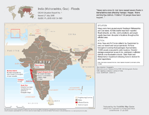 India situation map depicting flood-affected areas as of July 27, 2005