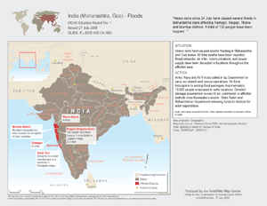 India situation map depicting flood-affected areas as of July 27, 2005 India situation map depicting flood-affected areas as of July 27, 2005