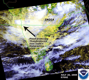 Satellite image of heavy showers and thunderstorms over India on July 26, 2005 Satellite image of heavy showers and thunderstorms over India on July 26, 2005