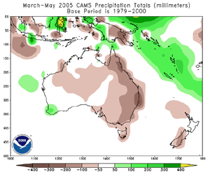 CAMS Precipitation anomalies across Australia during March-May 2005