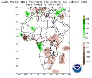 Precipitation anomalies across Africa during October 2005 Precipitation anomalies across Africa during October 2005