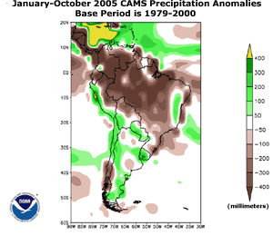 January-October 2005 precipitation anomalies across South America January-October 2005 precipitation anomalies across South America