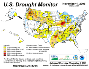 Drought Monitor depiction as of November 1, 2005 Drought Monitor depiction as of November 1, 2005