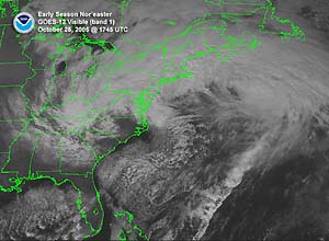 Satellite image of a Nor'easter affecting the Eastern Seaboard of the U.S. on October 25, 2005 Satellite image of a Nor'easter affecting the Eastern Seaboard of the U.S. on October 25, 2005