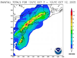 Heavy rainfall totals in the Northeast United States during October 7-11, 2005 Heavy rainfall totals in the Northeast United States during October 7-11, 2005