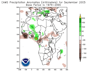 Precipitation anomalies across Africa during September 2005