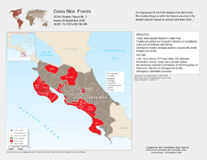 Map depicting flooding in Costa Rica during late September 2005