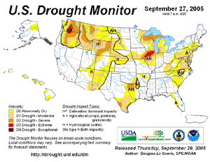 Drought Monitor depiction as of August 30, 2005