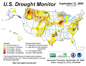 Drought Monitor depiction as of September 20, 2005 Drought Monitor depiction as of August 30, 2005
