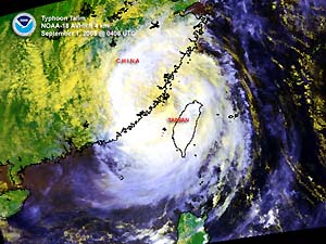 Satellite image of Typhoon Talim near the southeast coast of China on September 1, 2005