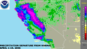 Precipitation departures during April 1-19, 2006 across California Precipitation departures during April 1-19, 2006 across California